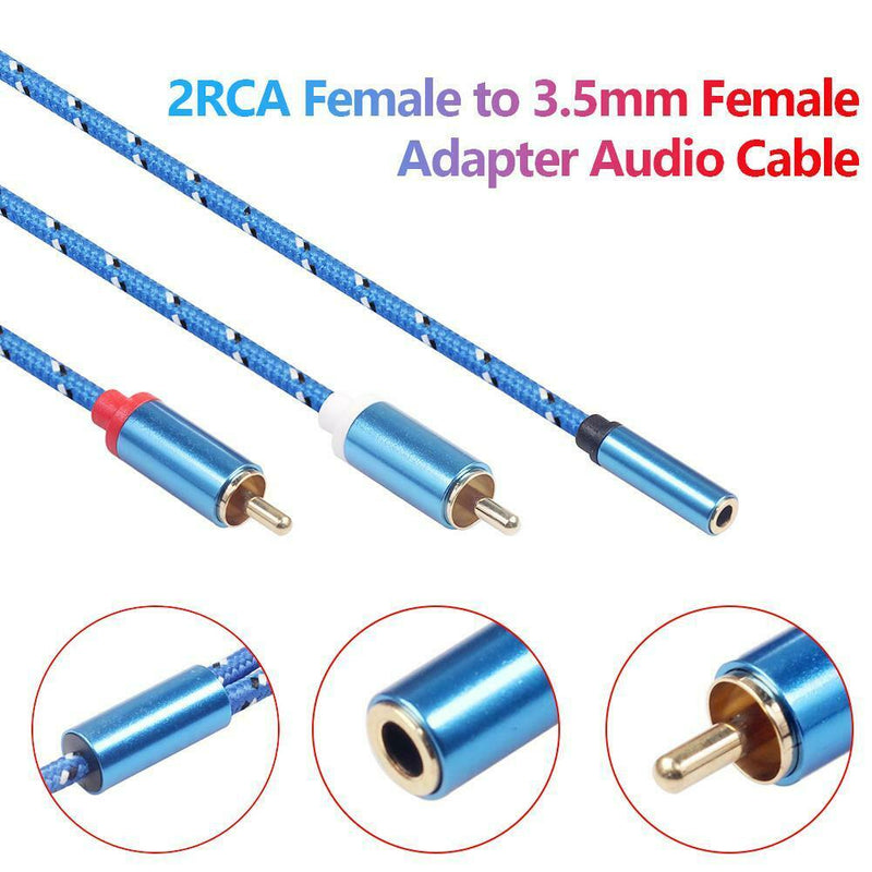 2RCA Female to 3.5 mm Female Mic Audio Y Splitter  Cable Extension Wire for Phon