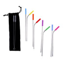 8pcs Metal Straight Bend Drinking Straws Silicone Tip with 2pcs Cleaner Brush  Z