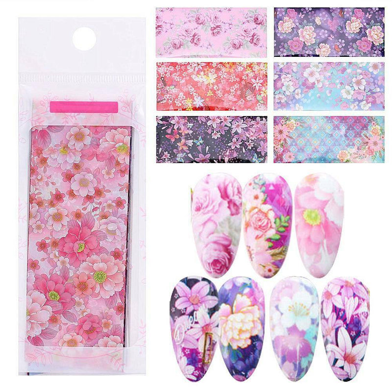 Flower Transfer Manicure Decor Nail Foil Nail Art Stickers Holographic Decals*10
