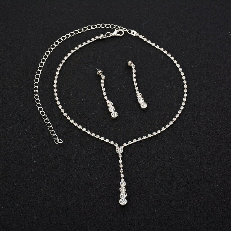 1 Set Wedding Bridal Rhinestone Crystal Necklace Drop Earrings MD Jewelry 3C