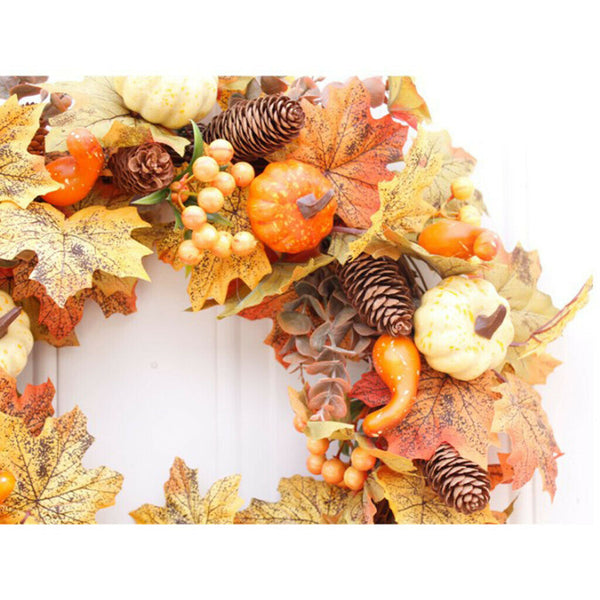 Pumpkin Pine Cone Berry Wreath Round Garland Wall Hanging Decor for Christmas