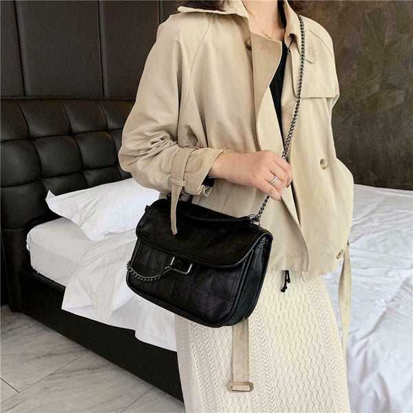 Retro Crossbody Handbag Women Leather Chain Shoulder Messenger Bag (Black) A#S