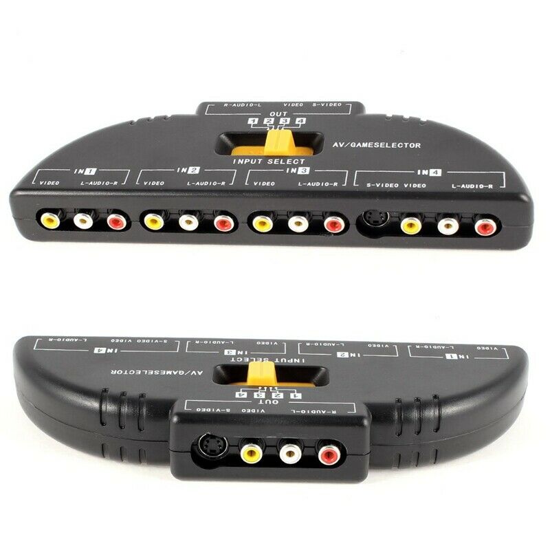 4-Way Audio Video AV RCA Switch Game Selector Box Splitter Black Y5F2