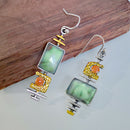 Retro Geometric Turquoise Drop Earrings Ethnic Ear Hook for Women Jewelry A