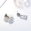 Women Crystal Rhinestone Circle Square Asymmetric  Drop Dangle Ear Stud Earri JR