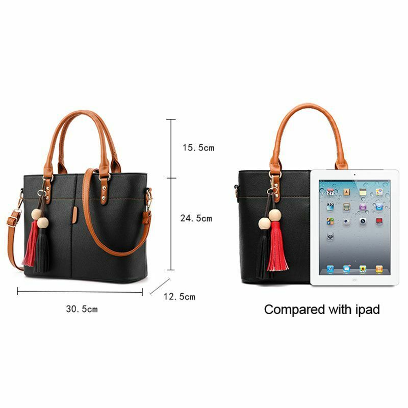 Large Capacity Tassel Tote Bag Women Soft Leather Ladies Handbag Crossbody  B1Y8