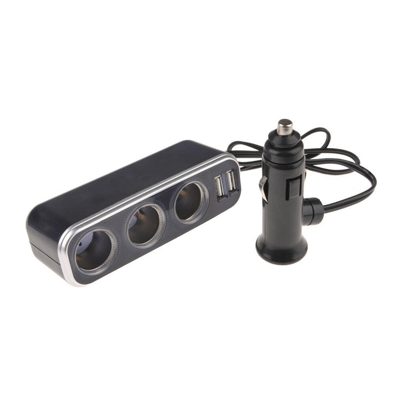 Car Power Adapter Triple Cigarette Lighter Socket Splitter Dual USB Port DC 12V