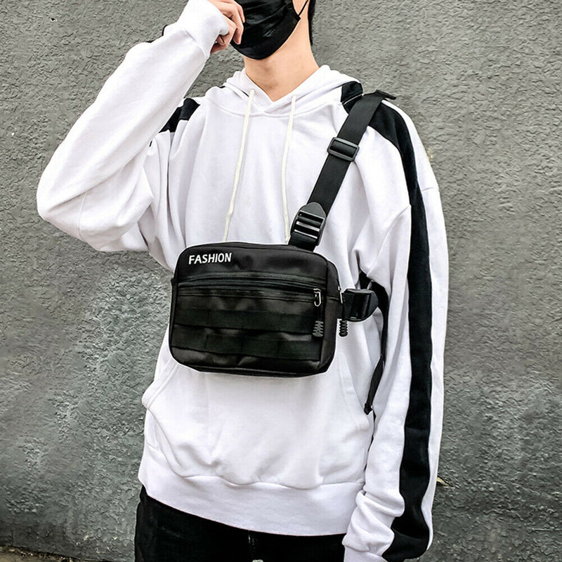 Fashion Hip Hop Chest Bag Unisex Oxford Fanny Pouch Crossbody Pack (Black) A