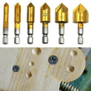 6pcs 6mm-19mm 82 Degree 1/4 Hex Shank HSS 5 Flute Countersink Drill Bit Tool
