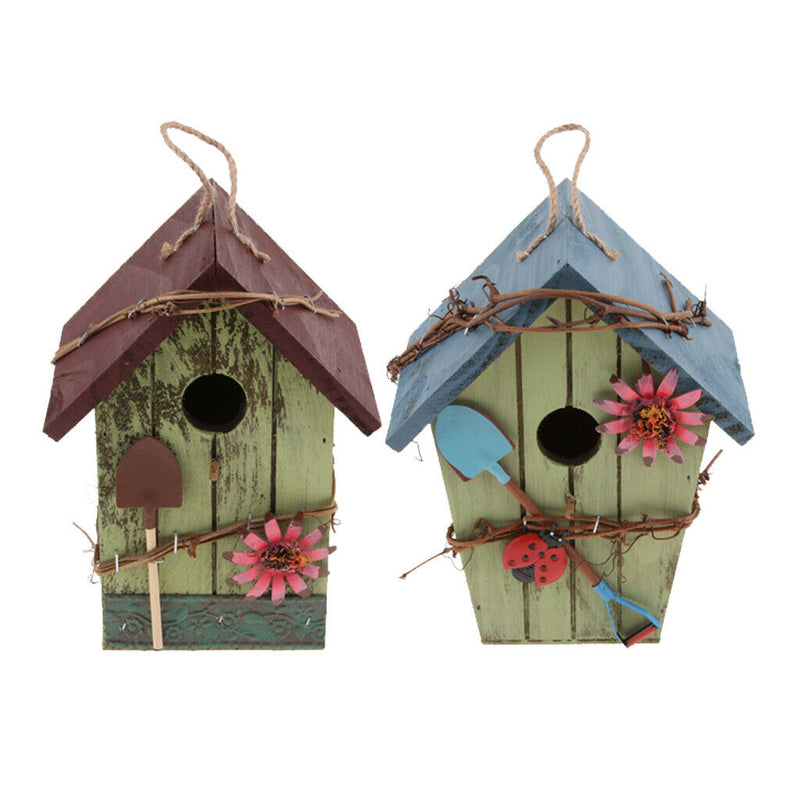 Set of 2 Natural Birdhouse Wooden Handcrafted Hut Bird Friendly House for