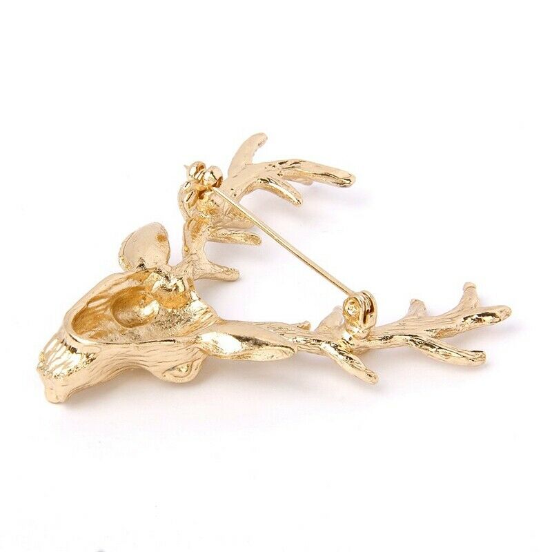 1 x Gorgeous Christmas Antler Deer Head Collar Brooch Pin Xmas Gift Unisex-