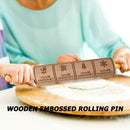 Christmas Elk Print Wooden Rolling Pin Dough Engraved Roller Biscuit Baking