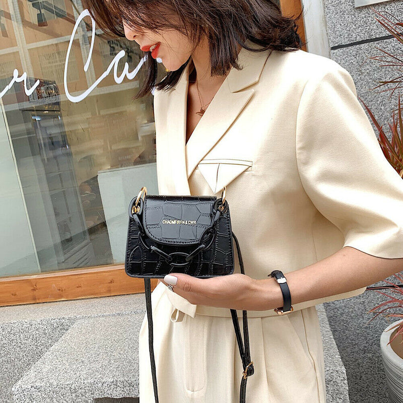 Women Mini Totes PU Solid Shoulder Money Bag Messenger Handbags (Black)