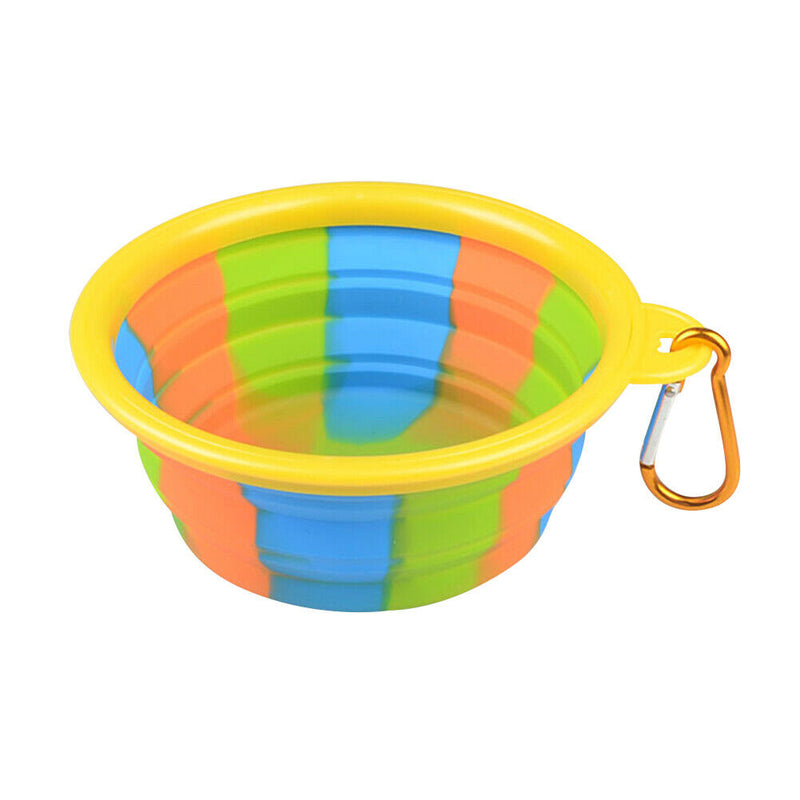 Dog Silicone Bowl Folding Outdoor Portable Pet Food Feeder Dish (Yellow) A