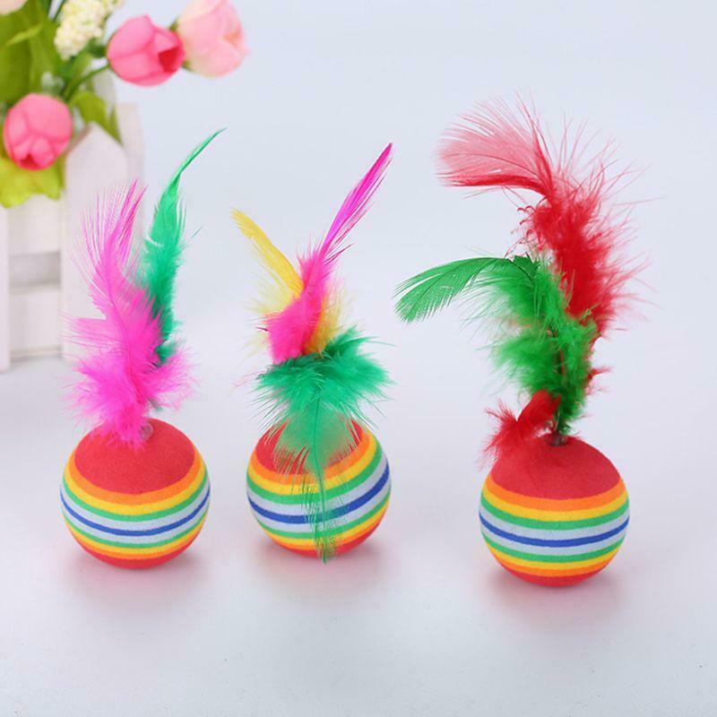5pcs Cat Ball Toys With Feather Pets Kitten Teaser Interactive Funny Supply