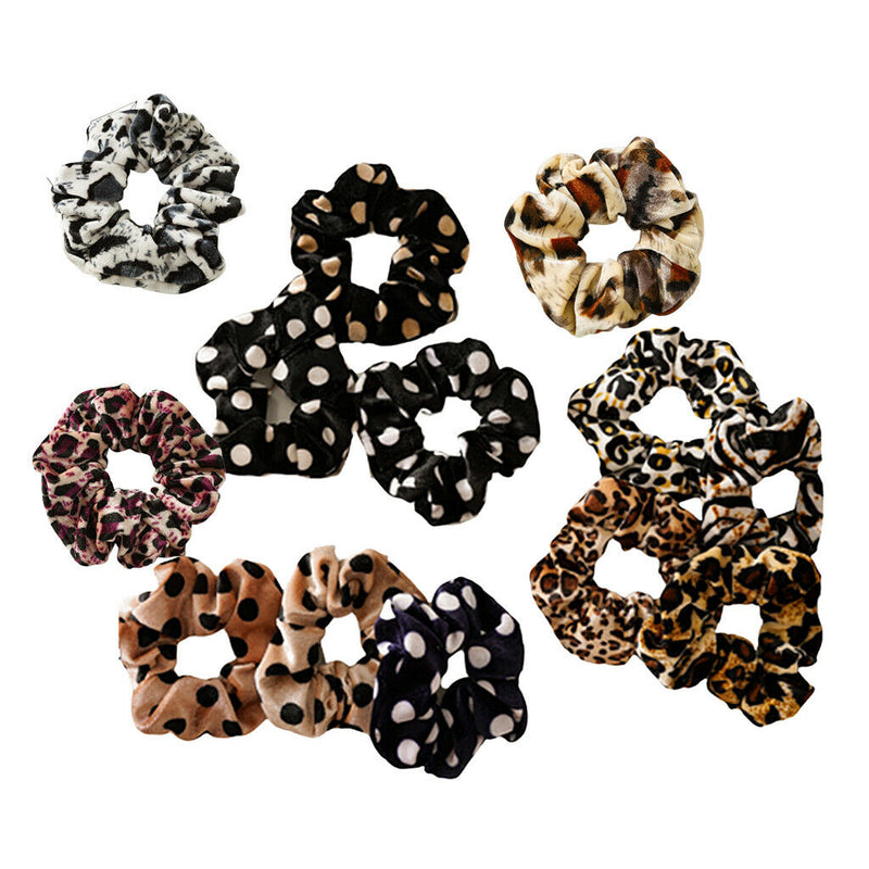 13-Pack Leopard Velvet  Scrunchies Animal Print Hair Tie Accessories
