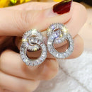 Fashion Double Round Micro-Assembled Cz Stone Earrings Female Models White