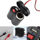 12V-24V Waterproof Motorcycle/Bike Cigarette Lighter Charger Socket USB Power FT