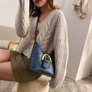Retro Women Messenger Bag Leather Lattice Shoulder Bucket Handbag (Blue) A