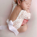 2pcs Newborn Shoot Photography Props Girls Lace Rompers Headband (White) A