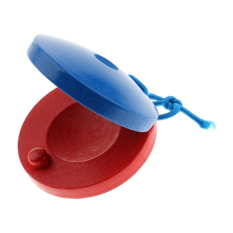 Round Wooden Castanets Clapper Musical Instrument For Kids Baby -Red Blue