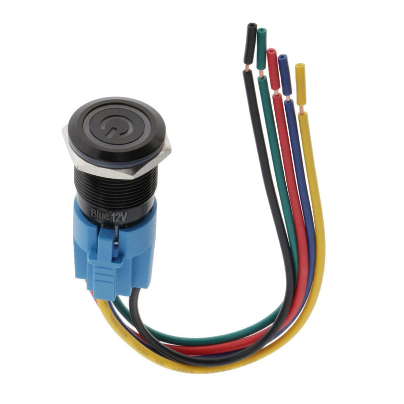 Latching Push Button Switch Self-locking Switch 12V Blue LED 19mm Mounting