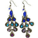 Retro Blue Rhinestone Peacock-Pattern Teardrop Tail Dangle Earrings T1G4