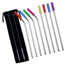 10Pcs Reusable with Silicone Tips Cleaning Brush Stainless Steel Straws