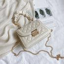 Lattice Pattern Shoulder Bags Women PU Pleated Chain Small Handbag (Beige)