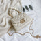 Lattice Pattern Shoulder Bags Women PU Pleated Chain Small Handbag (Beige)