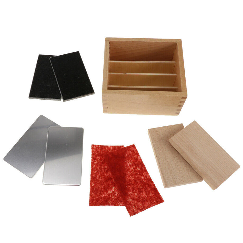 Montessori Rial Material Thermic Tactile Sense Tablets In Wooden Box 12x12x7cm