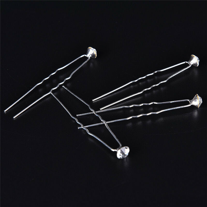 20PCS Clear Crystal Rhinestone Diamante Wedding Bridal Prom Hair Pins Hairpin Gw