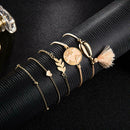 5pcs/set Bracelet Women Heart Shell Flower Bead Chain Retro Tassel Jewelry