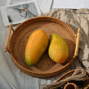 Rattan Handwoven  Severing Tray Food Storage Platters Plate Over HandlesS Hn