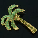 Green Leaf Palm Tree Tropical Crystal Hawaiian Beach Party Brooch Pin