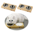 2pcs Bamboo Elevated Dog Cat Food Water Bowls Stand Feeder With Stainless 2 Bowl
