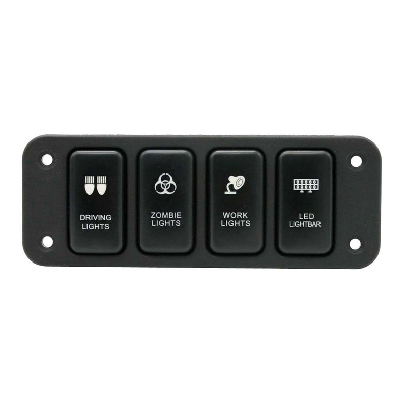 Marine Car RV Boat Truck 4 Gang Blue LED Rocker Switches Plastic Panel 12V