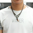 Men's Bohemia Wolf Tooth Pendant Leather Beaded Weaved Necklace Fashion Jewelry
