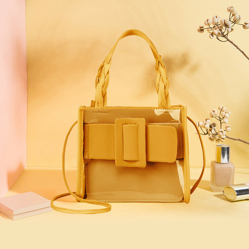 Transparent PVC Shoulder Handbag Women Jelly PU Tote Composite Set (Yellow)