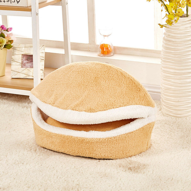 Soft Cat Waterproof Nest Washable Pet Cute Hamburger Bed Kennel Mat (Beige)