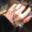 Cross Adjustable Open Ring Fashion 2 Connecting Punk Rings Chain Women Gift