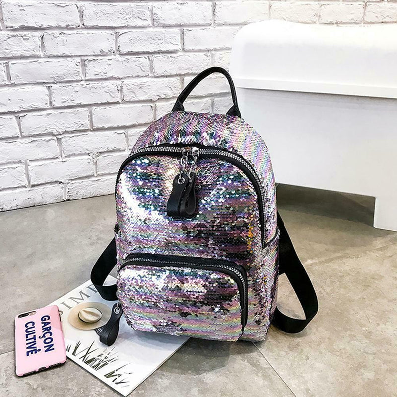 Glitter Backpack Women Sequin Travel Shoulder Bags Girls School Bags (Pink)