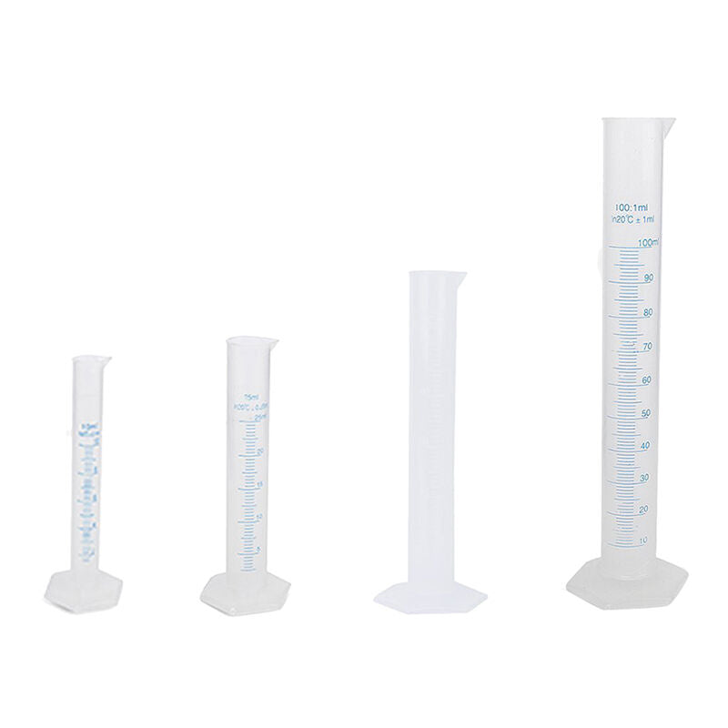 4pcs Set Plastic Graduated Laboratory Measuring Cylinder 10mL,25mL,50mL,1 D D4A2