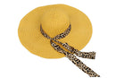 Yellow Summer Exquisite Leopard Ribbon Bowknot Decorated Openwork Sun Hat F I6A9