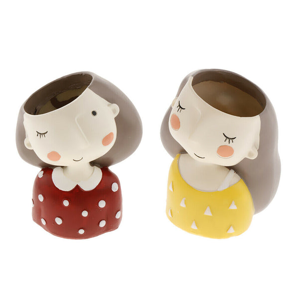 2Pcs Mini Ceramic Succulent Pot About Cute Smile Girl Pots for