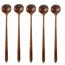 Long Spoons Wooden, 5 Pieces Korean Style 10.9 inches 100% Natural Wood Lon