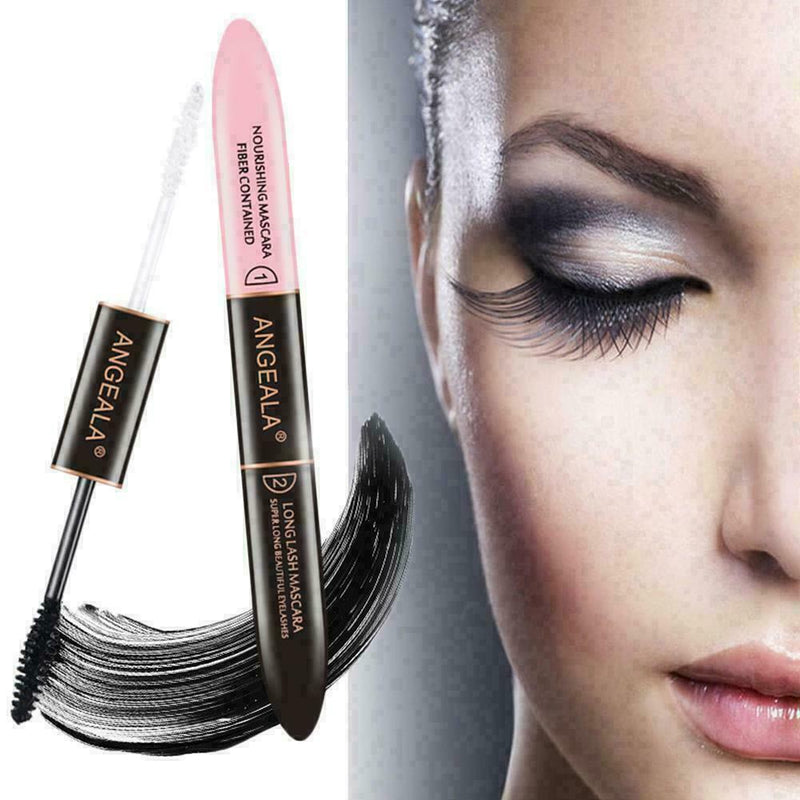 2 IN 1 Black Waterproof Mascara Volume 4D Silk Fiber Lash to Color Easy Mak R3A0