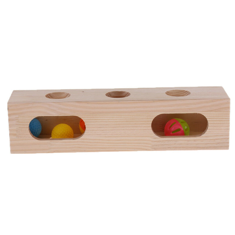 Hide and Seek Cat Play Box Wooden Treasure Box with Interactive Balls