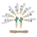 10pcs Cactus Alpaca Llamas Wooden Clips with Rope Photo Clips Hawaiian DecME