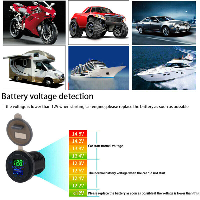 2in1 Led DC12V-24V 2.1A Universal Car Charger USB Port Phone Voltmeter For  J5R5